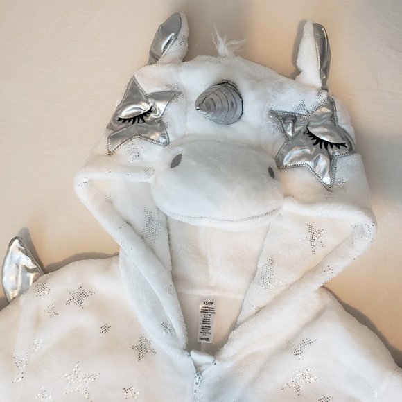 Ladies one piece unicorn pajama, white/silver with hood, size XS - Picture 3 of 3